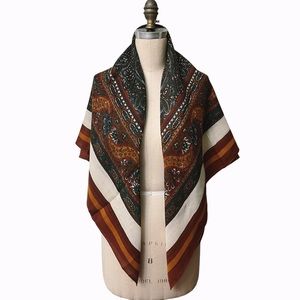 Vintage Large Square Paisley Scarf Fall Colors